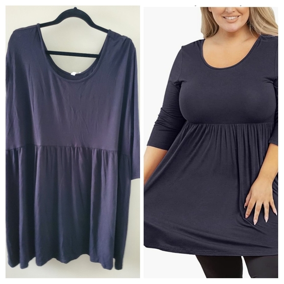 Black Tunic 3/4 Sleeve Crewneck Top Flowy Blouse Shirt sz 5x - Picture 1 of 12